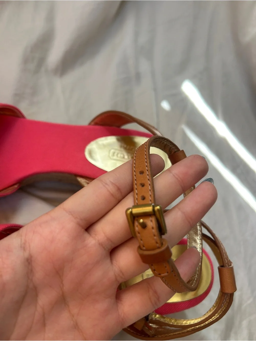 Authentic Coach Henley wedge sandals in Bright Pink.